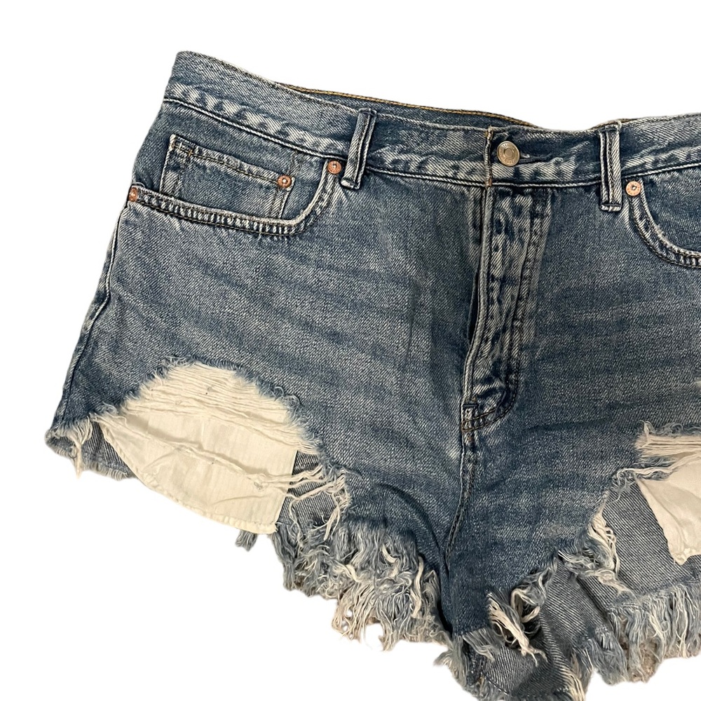 Free People Distressed High Waist Jean Shorts - Picture 2 of 5